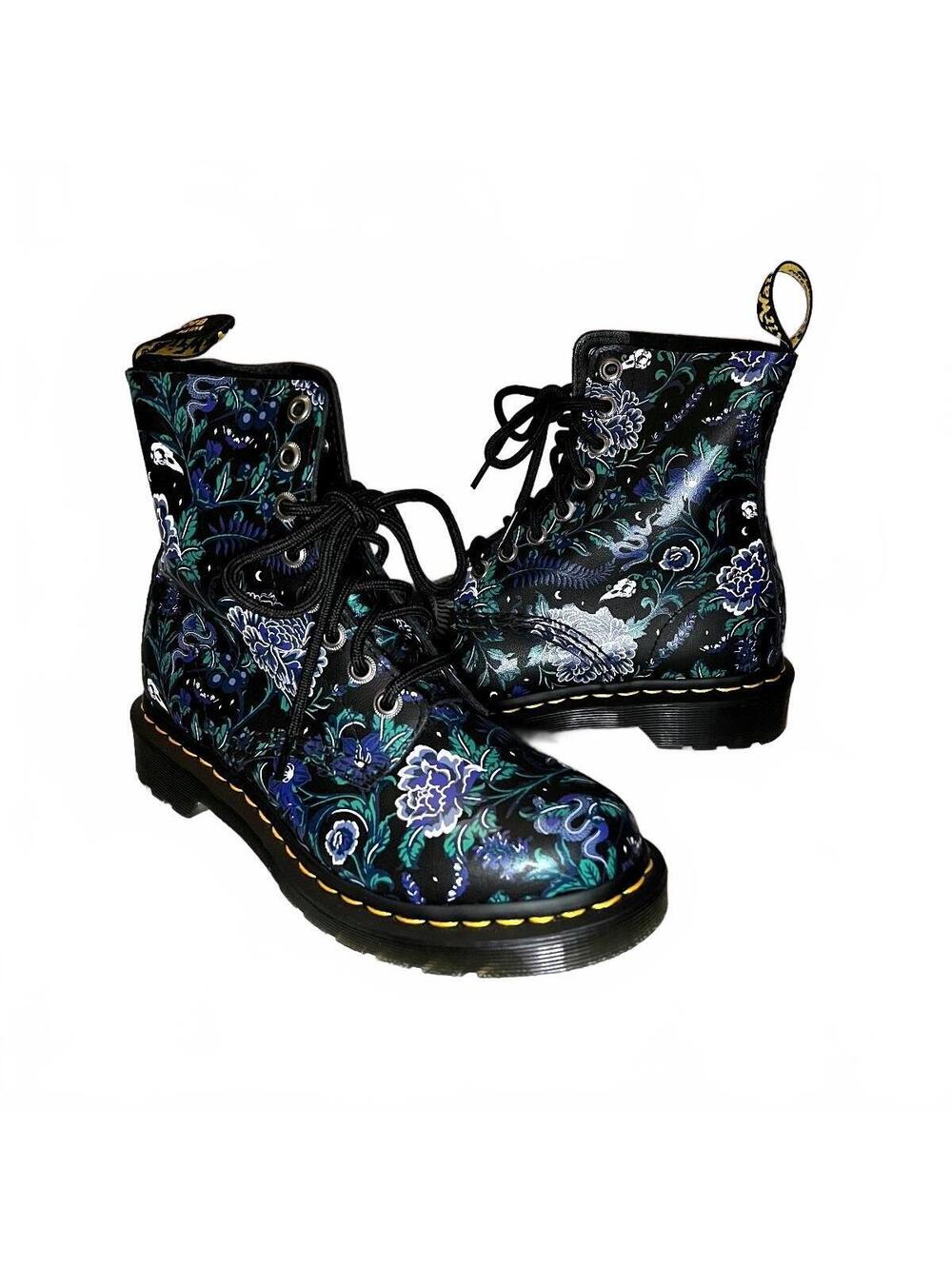 Dr. Martens 1460 Pascal Mystic Floral Black Blue Boots Women’s 6